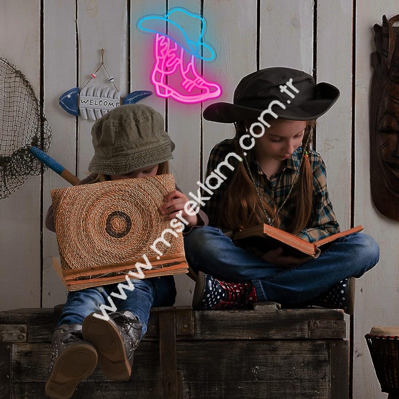 Kovboy Çizmesi ve Şapka (Cowboy Boot and Hat) Neon Led Tabela
