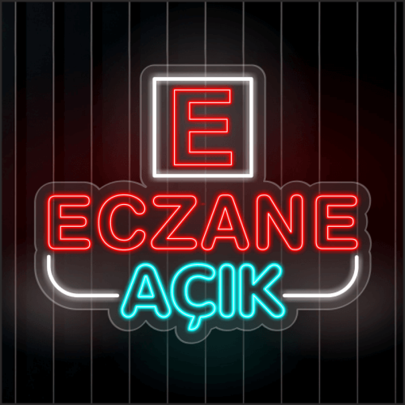 Eczane, Açık ve E Logo Neon Led Tabela 65x55CM