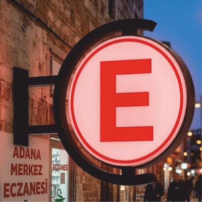 Eczane E Fener Tabela Sabit 60x60CM Çift Taraflı Işıklı Tabela